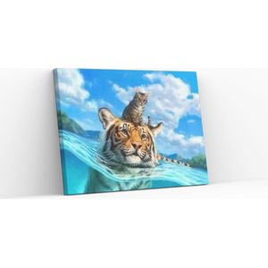 Schilderen op nummer – Kat en tijger in zee - Schilderen op nummer volwassenen - schilderen op nummer kinderen - Yuko®