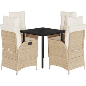 vidaXL - 5-delige - Tuinset - met - kussens - poly - rattan - beige
