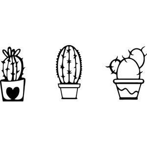 3- delige Cactus Wall Art by Cutting Edge Design -- Tags: Cacti Cartoon Kader Bloempot Flowerpot Botanic Woondecoratie Bloemen Cadeau Flowers Interieur Bureau Leefruimte Living Lasercut Modern Strak