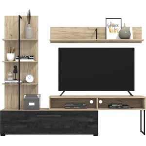 Poldimar- TV Meubel Tv-meubel Hoggas 205 1 deur, wandrek & wandplank - 206cm - Bruin; Zwart