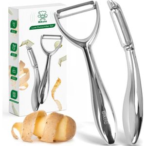 Bikolo® - Dunschiller Set Roestvrij Staal - RVS Dunschillers - RVS Aardappelschiller - Dunschiller Aardappel RVS - I-model - Y-model + E-Book Kookboek