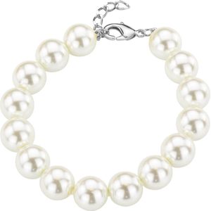 Traveller Armband - Parelarmband Dames - Zilverkleurig - Parels 12 mm - Wit - Verstelbare armband 19-22 cm - Geplatineerd - 740219