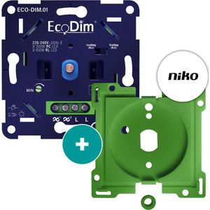 EcoDim led dimmer inbouw 0-300W, druk/draai, voor Niko draaiknop series inbouw, voor Niko