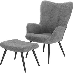 Fauteuil met Hocker - Lounge Set - Binnengebruik - Grijs