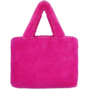 Grote tas - shopper - faux fur - fluffy - zachte schoudertas- nepbont- roze