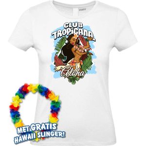 Dames t-shirt Hula Meisje Aloha | Toppers in Concert 2024 | Club Tropicana | Hawaii Shirt | Ibiza Kleding | Wit Dames | maat XS