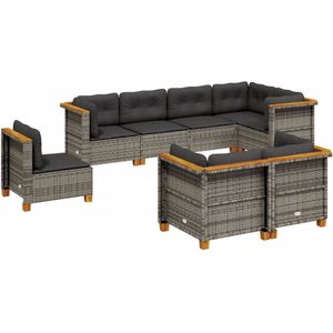 vidaXL 8-delige Loungeset met kussens poly rattan grijs - Loungeset - Loungesets - Tuinset - Tuinbank