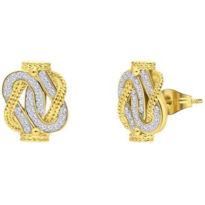 Lucardi Unisex Gerecycled Stalen Goldplated Oorknoppen Mattenklopper Kristal - Oorbellen - Staal
