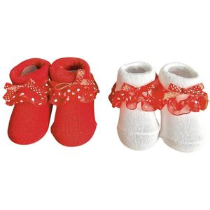 2 paar Baby Sokjes met Kant en Strikje - Lace & Bow - Newborn