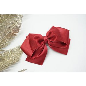 Haarstrik Satijn glitter - Bordeaux Rood 193 – Grote strik – Kerst accessoire - Haarclip - Bows and Flowers