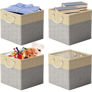 Fabric Storage Box, 30 x 30 cm, Foldable Storage Box for Fabric, Ideal for Kallax Shelves, Bedroom, Children's Room - (Beige/Grey)