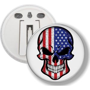 Button Met Clip - Schedel Vlag Amerika