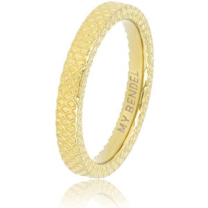 My Bendel - Gouden ring met slangenhuid 3 mm - Edelstalen aanschuifring ring gegraveerd met slangenhuid patroon - Met luxe cadeauverpakking