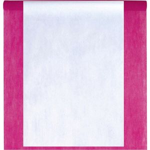 Feest tafelkleed met tafelloper op rol - fuchsia roze/wit - 10 meter