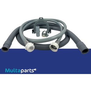 Universele verlengset met aanvoer verleng slang & afvoerslang | 3.5 meter verlengen | Complete set met afvoer-verbindingsstuk, slangklemmen en wandbeugel voor afvoerslang | Past op de meeste merken | Multaparts® huismerk