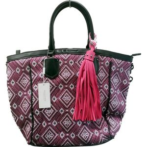 DAVID JONES Ruime Hand & Schoudertas Shopper Strand Tas Gevlochten Fuchsia Roze