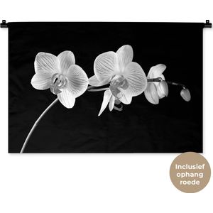 Wandkleed - Wanddoek - Orchidee - Bloemen - Zwart - Roze - Knoppen - 90x60 cm - Wandtapijt