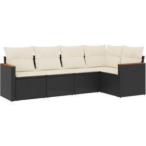 vidaXL 5-delige Loungeset Rattan Zwart met Kussens Loungeset - Tuinset - Lounge - Outdoor Furniture - Garden Furniture