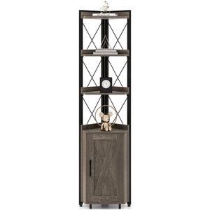 COSTWAY Boekenkast, 6 verdiepingen, industrieel rek, hoge kast, smal met 4 planken en verstelbare planken, keukenkast, hoekkast, ruimtebesparend, 48 x 32 x 180 cm (grijs)