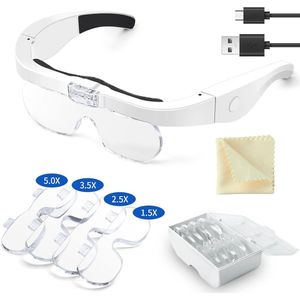 Hoofdband Vergrootglas met LED-verlichting en Verwisselbare Vergrotingslenzen voor Sieraden en Ambachten