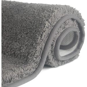 FCSDETAIL antislip, hoogpolige badmatten 60 x 90 cm, machinewasbare badmat, badmat met waterabsorberende, zachte microvezels voor badkuip, douche en badkamer (grijs)