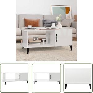 The Living Store Salontafel 90x50x40 cm bewerkt hout hoogglans wit - Salontafel Industrieel - Salontafel Wit - Houten Salontafel - Bijzettafel - Tv Tafeltje
