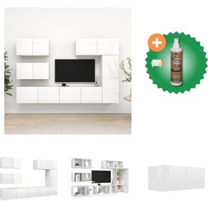 vidaXL 6-delige Tv-meubelset spaanplaat hoogglans wit - Kast - Inclusief Houtreiniger en verfrisser