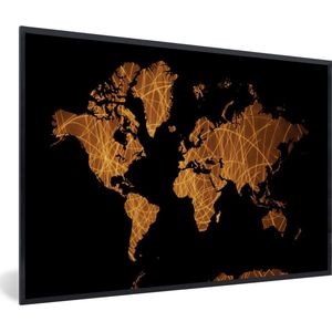 Fotolijst incl. Poster - Wereldkaart - Zwart - Goud - 30x20 cm - Posterlijst