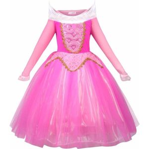 Prinses - Lange mouwen - Prinsessenjurk - Verkleedkleding - Roze - Maat 134/140 (140) 8/9 jaar