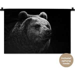 Wandkleed Dieren - Portret van een beer op een zwarte achtergrond Wandkleed katoen 60x40 cm - Wandtapijt met foto