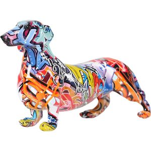 Creatief Geschilderd Kleurrijke Teckel Hond Decoratie beeld