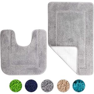 Badmat - Badkamermat Grijze set hoge dichtheid zachte microvezel antislip waterabsorberend 53 x 86 cm badtapijt & 50 x 50 cm toiletvoetstukmat douchetapijten machinewasbaar