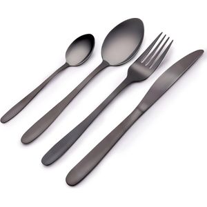 Alpina Set Bestek - 4-Persoons: 4 Messen, 4 Vorken, 4 Eetlepels, 4 kleine Lepels - Vaatwasserbestendig - RVS - Zwart