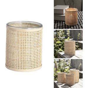 Storefactory - waxinelichthouder - maat M - glas - rotan - dia 12 cm - hoogte 13 cm - windlicht - huis en tuin