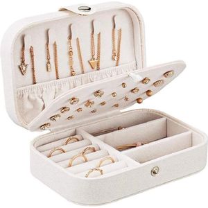 Sieradendoos - Juwelendoos - Organizer - Juwelenbox - Reis Juwelen Opbergdoos - PU-Leer - Geen sieraden inbegrepen - Wit - voor het opbergen van oorbellen, ringen, kettingen en armbanden