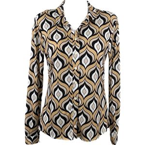 Angelle Milan - Tri-colour Gouden Blouse voor Dames - Travelstof - Comfort - Strijkvrij - Maat S