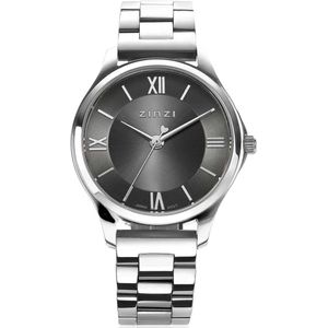 ZINZI Classy Mini horloge 30mm grijze wijzerplaat stalen kast en band ziw1224