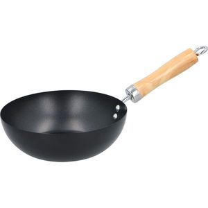 Wok pan houten handvat 20 cm - Met anti-aanbaklaag - Steelwok - Geschikt voor keramisch, halogeen, gas en elektrisch - Koken/Bakken