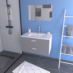 Aurlane grijze badkamerkast 80 cm hangend H46xL80xP45cm - met lades, wastafel en spiegel