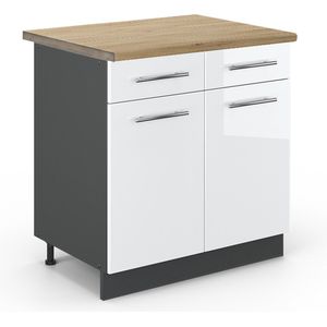 Vicco Fame-Line Keuken Keukenonderkast – 80 cm , WB Eik Wit Hoogglans , WB Eik
