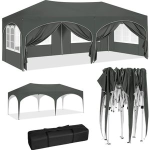 Wildor® Partytent 3x6m Grijs - Partytenten opvouwbaar - Paviljoen - Party tent waterbestendig - Metaal Easy-Up mechanisme - 50+ UV beschermingsfactor - Feesttent met afneembare 6 zijwanden