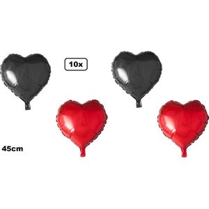 10x Folieballon Hart rood en zwart (45 cm) - trouwen huwelijk bruid hartjes ballon feest festival liefde white