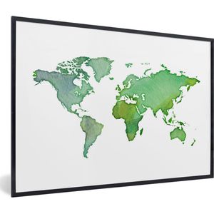 Fotolijst incl. Poster - Wereldkaart - Waterverf - Groen - 120x80 cm - Posterlijst