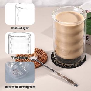 thermoglazen van borosilicaatglas, drinkglazen voor thee, koffie, cappuccino, water, sap, ijsthee, koffieglazen, Pack of 6 350 Millilitres with 6 Spoons