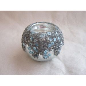 waxinelichtjeshouder in kerstbal style, glas ijsblauw, 7 x 9 cm Ø, set van 2 stuks !!