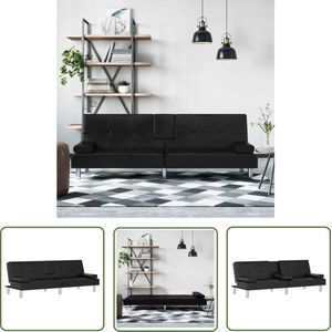The Living Store Slaapbank met bekerhouders kunstleer zwart - Slaapbank - Sofa Bed - Tweepersoons Bank - Kunstleder Bank - Zwarte Bank
