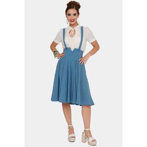 Voodoo Vixen - Pinstripe Suspender Flare Rok - XL - Blauw