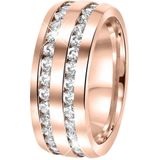 Lucardi Dames Ring roseplated 2 rijen met zirkonia - Ring - Cadeau - Staal - Rosékleurig