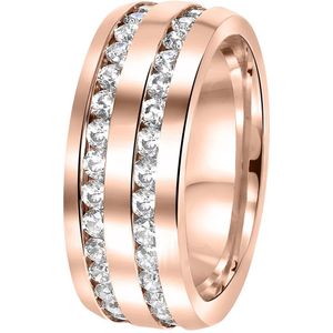 Lucardi Dames Ring roseplated 2 rijen met zirkonia - Ring - Cadeau - Staal - Rosékleurig