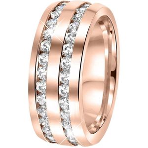 Lucardi Dames Ring roseplated 2 rijen met zirkonia - Ring - Cadeau - Staal - Rosékleurig